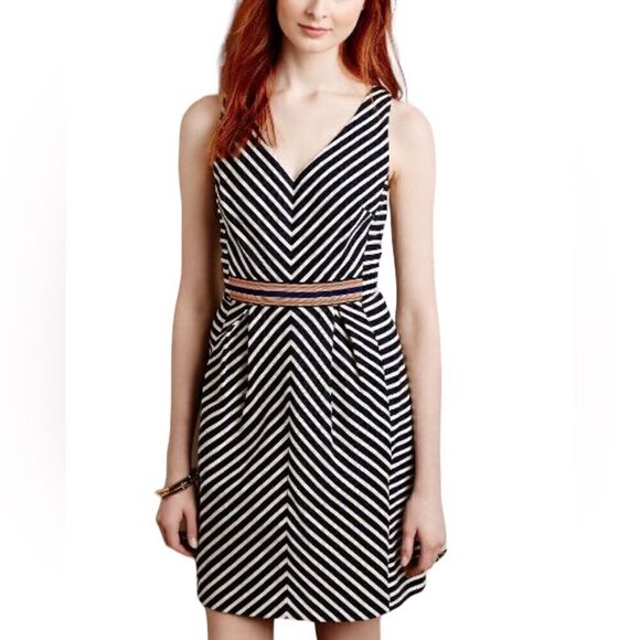 Maeve Mitered Stripe Fit And Flare Dress, Size 4, EUC - Picture 1 of 9